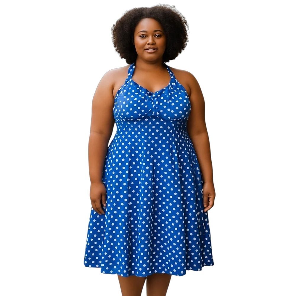 NWT MIXINNI Polka Dot Smocked Accent Halter Dress retro Marilyn rockabilly XL - Picture 2 of 11